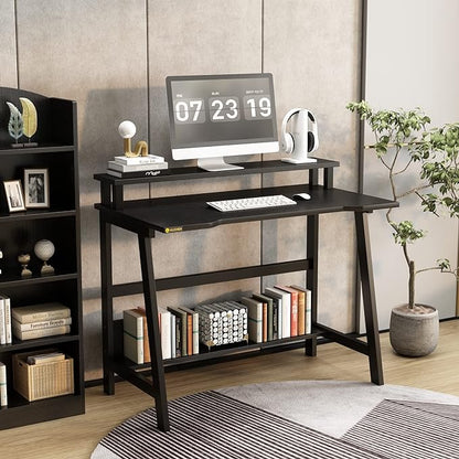 Computer Home Office Desk, 31.5" Desk for Small Spaces with Storage Shelf,Small Computer Desk with Monitor and Bookshelf, Modern Simple Style Laptop Desk