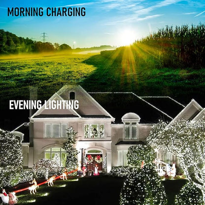 Dazzle Bright 2 Pack Total 400LED 132FT White Christmas Solar String Outdoor Lights, Solar Powered with 8 Modes Waterproof Fairy Lights for Bedroom Patio Garden Tree Party Yard Decoration