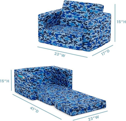 Delta Children Cozee Blue Camo Convertible Foam Chair to Lounger for Kids