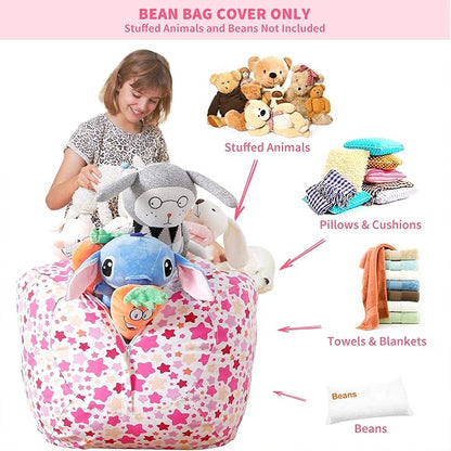 Aubliss Stuffed Animal Bean Bag Storage Chair (Pink Star, Large (38''))