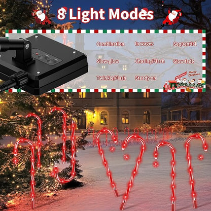 AOSEA Christmas Decorations Outdoor, 80 Red LEDs Solar Christmas Candy Cane Lights, 10 Pack Solar Pathway Lights with 8 Lighting Modes, Waterproof Solar Lights for Yard, Walkway, Lawn, Garden Decor