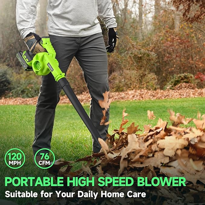 Leaf Blower Cordless with Battery and Charger, 20V Electric Leaf Blower 120MPH Small Leaf Blower, Lightweight Battery Leaf Blower Yard Tools Grass Blowers for Lawn Care Patio Backyard Garden Floor