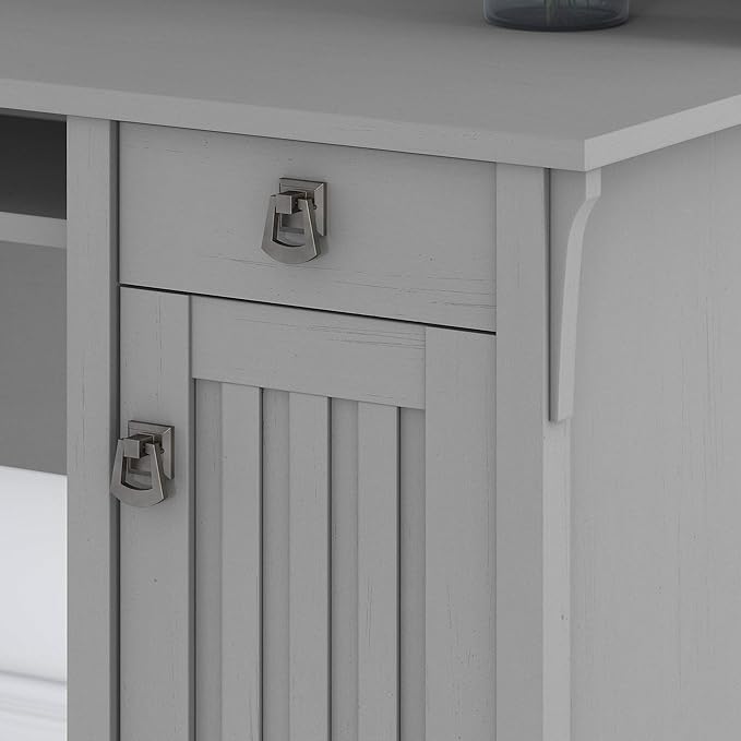Bush Furniture Salinas 60W L Shaped Desk with Hutch and 5 Shelf Bookcase in Cape Cod Gray