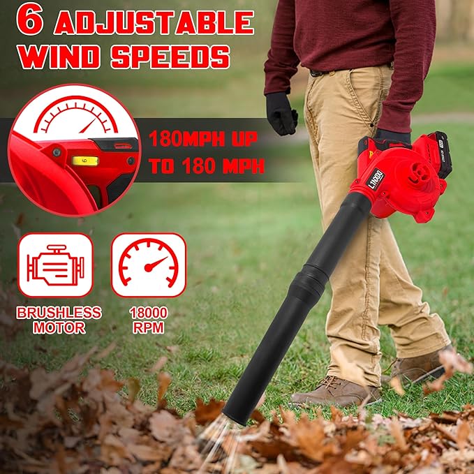 Cordless Leaf Blower for Milwaukee M18 Battery,2-in-1 Handle Electric Blower + Vacuum Cleaner, 6 Variable Speed Up to 180MPH,Electric Jobsite Air Blower with Brushless Motor (Only Tools)