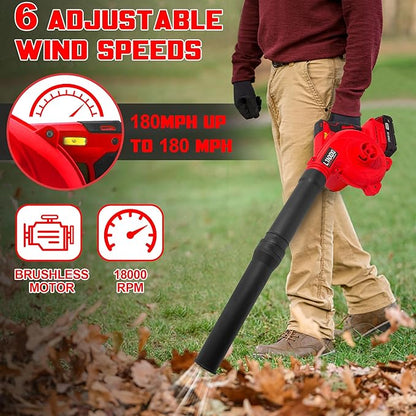 Cordless Leaf Blower for Milwaukee M18 Battery,2-in-1 Handle Electric Blower + Vacuum Cleaner, 6 Variable Speed Up to 180MPH,Electric Jobsite Air Blower with Brushless Motor (Only Tools)