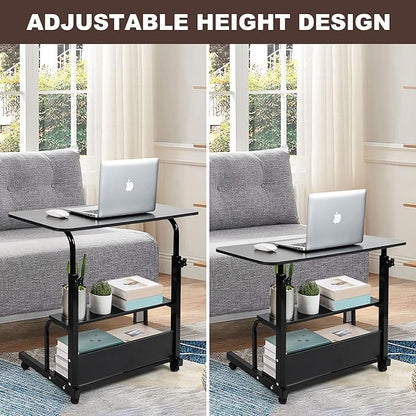 Adjustable Home Office Desk Portable Student Study Computer Desk Furniture for Small Spaces Movable Sofa Side Table on Wheels Laptop Desk with Storage Black Size 31x16 Inch