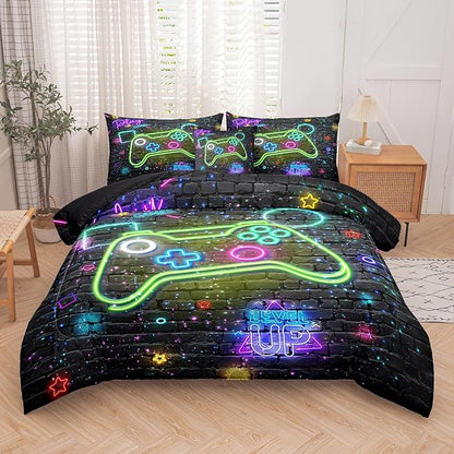 NINENINE 6PCS Gamer Bedding Sets for boys,Twin Comforter Sets for Boys, Gaming Bedding Sets for boys gamer Bedding Comforter Sheet Set(1Comforter,1Flat Sheet,1Fitted Sheet,1Cushion Cover,2Pillowcases