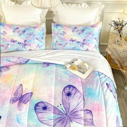 CVHOUSE Butterfly Full Comforter Set for Girls Teens.Butterfly Full Bedding Set,Butterflies Bedspread,Butterfly Duvet,Butterfly Bed Set,Butterflies Quilt Set 3 Pcs 1 Comforter and 2 Pillowcases