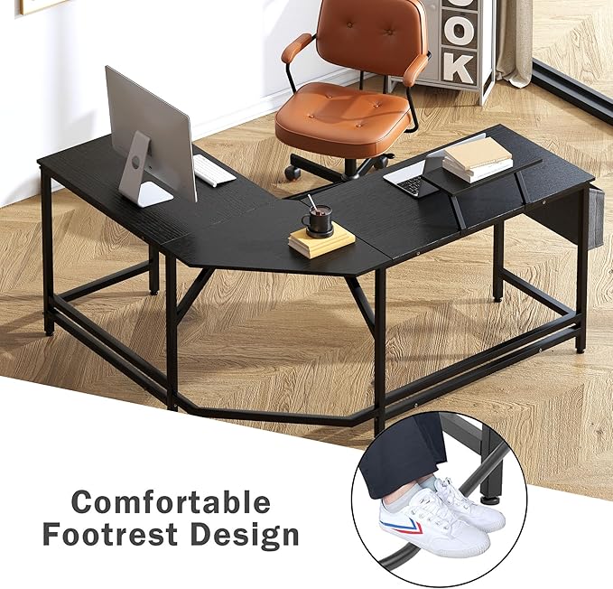DlandHome L-Shaped Computer Desk 59 inches x 47.2 inches, Composite Wood and Metal, Home Office PC Laptop Study Workstation Corner Table with CPU Stand, CZYF-LD-1