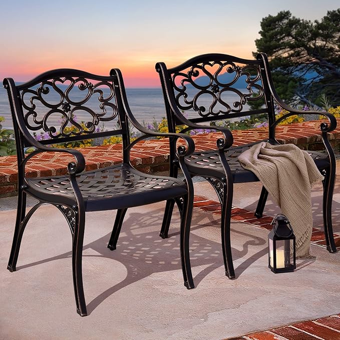 DWVO 5 Piece Outdoor Furniture Cast Aluminum Patio Dining Sets, All-Weather Patio Bistro Sets with 4 Chairs, 30 Inches Round Table with Umbrella Hole, Adjustable Feet for Balcony Backyard Deck Garden