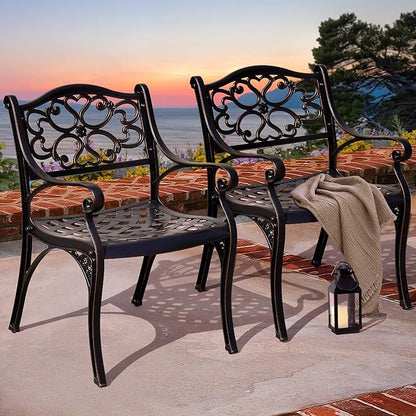 DWVO 5 Piece Outdoor Furniture Cast Aluminum Patio Dining Sets, All-Weather Patio Bistro Sets with 4 Chairs, 30 Inches Round Table with Umbrella Hole, Adjustable Feet for Balcony Backyard Deck Garden