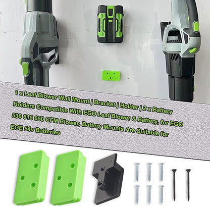 DECKMAN 1 x Leaf Blower Wall Mount | Holder | 2 x Battery Holders Compatible with EGO Leaf Blower/Battery, Blower Wall Mount for EGO 530 615 650 CFM Blower, Battery Mounts Fit for EGO 54v Batteries