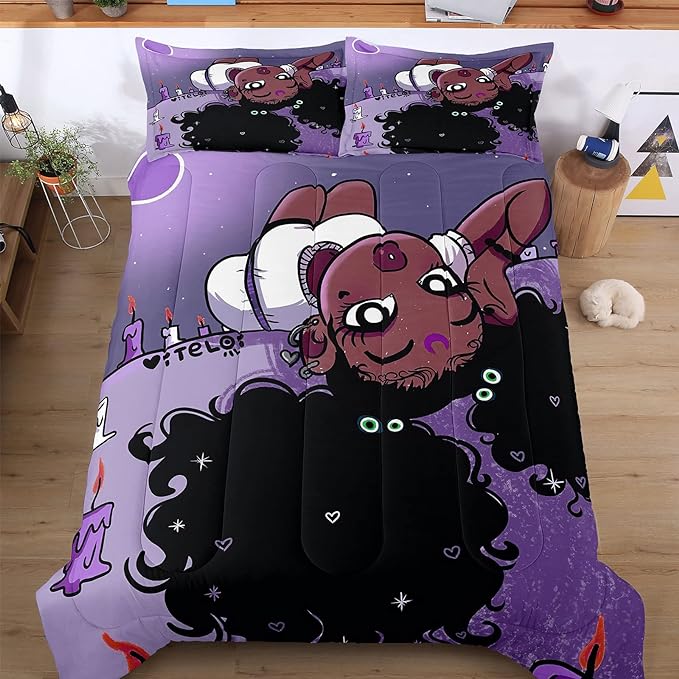 Twin Bedding Sets for Girls, African American Black Girl Magic Comforter Set with Girl Lay on Bed, Purple Bed Set for Toddler Kids, Little Girls Bedroom Decor, 1 Comforter with 2 Pillowcases