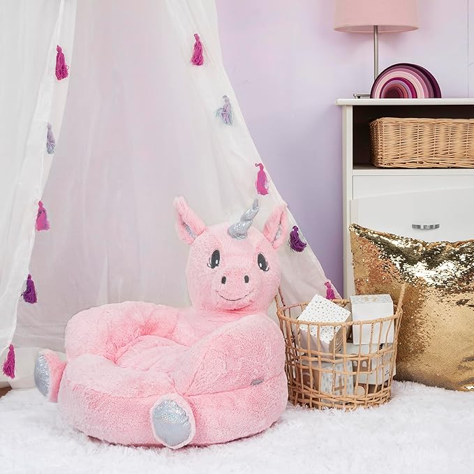 Trend Lab Pink Unicorn Toddler Chair Plush Character Kids Chair Comfy Furniture Pillow Chair for Boys and Girls, 21 x 19 x 19 inches