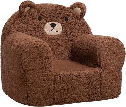 ALIMORDEN Kids Ultra-Soft Snuggle Foam Filled Chair, Toddler Cuddly Sherpa Sofa for Boys and Girls, Large Size Chair Better Support More Comfortable Experience, Caramel Bear
