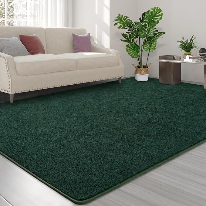Area Rugs for Bedroom Living Room, 6x9 Dark Green Super Soft Comfy Thickened Memory-Foam Indoor Carpets, Modern Aesthetic Minimalist Carpet for Boys Girls Adults Apartment Nursery Home Décor