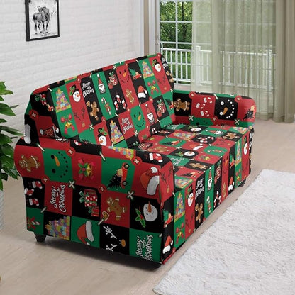 FKELYI Cute Christmas Furniture Protector Easy Going Stretch Sofa Slipcover Non-Slip Sofa Couch Cover Washable Sofa Slipcovers L