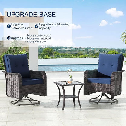 Kullavik 13PCS Outdoor Patio Furniture Set,PE Wicker Rattan Sectional Sofa Patio Conversation Sets with 43" 55000BTU Gas Propane Fire Pit Table,Swivel Rocking Chairs Set,Navy Blue