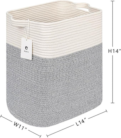Large Cotton Tall Rectangle Small Laundry hamper Dog Toy Storage Baskets Woven Basket Bins Foldable Medium With Handle Toys and Fabric Storing Storage Silver Gray 2 Pack