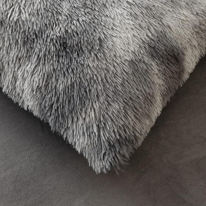 Tie dye Dark Gray Plush Fluffy Comforter Cover Set Queen - Ultra Soft Faux Fur tie dye Bedding Sets 3 Pieces (1 Shaggy Duvet Cover + 2 Pillow case) Fluffy Bed Set (Tie Dye Dark Gray, Queen)