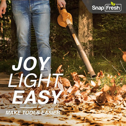 SnapFresh Cordless Leaf Blower - 20V Electric Leaf Blower with 2.0 Ah Battery and Charger - Lightweight 2-Speed Leaf Blower for Lawn Care and Yard/Garden/Patio Cleaning (Orange)