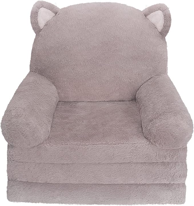 Kids Couch Fold Out Soft Toddler Chairs,Toddler Armrest Chair Bed for Play,Gift for 0-3 Years,Grey Kitty