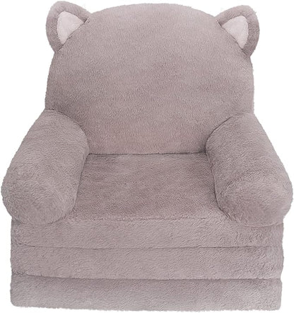 Kids Couch Fold Out Soft Toddler Chairs,Toddler Armrest Chair Bed for Play,Gift for 0-3 Years,Grey Kitty