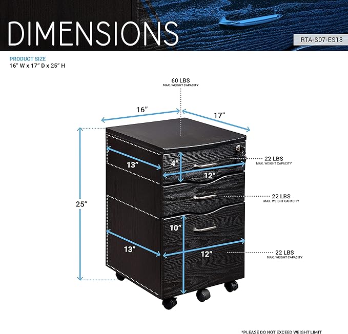 Techni Mobili Rolling Storage and File Cabinet, Espresso