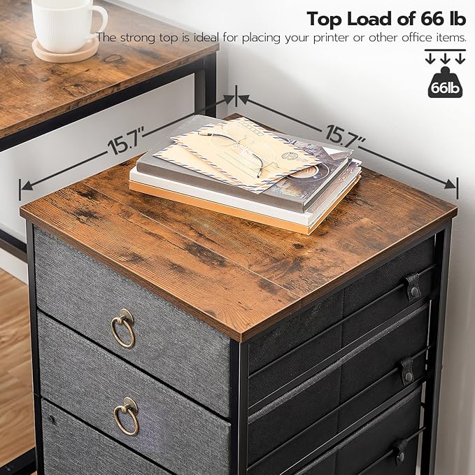 HOOBRO 3-Drawer Mobile File Cabinet, Vertical Filing Cabinet, Office Cabinet, Filing Cabinet for Home Office, Rolling Printer Stand, A4/Letter-Sized, Nonwovens Drawer, Rustic Brown and Gray BFG30WJ01
