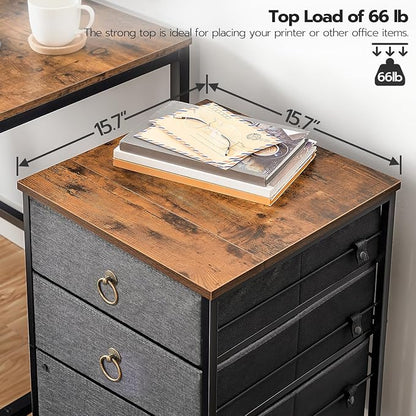 HOOBRO 3-Drawer Mobile File Cabinet, Vertical Filing Cabinet, Office Cabinet, Filing Cabinet for Home Office, Rolling Printer Stand, A4/Letter-Sized, Nonwovens Drawer, Rustic Brown and Gray BFG30WJ01