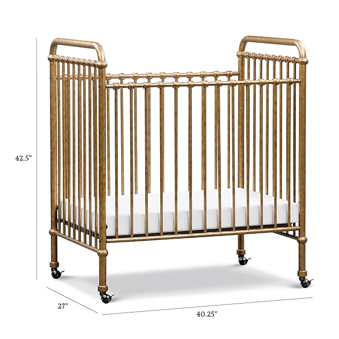 NAMESAKE Abigail 3-in-1 Convertible Mini Metal Crib in Vintage Gold, Greenguard Gold Certified