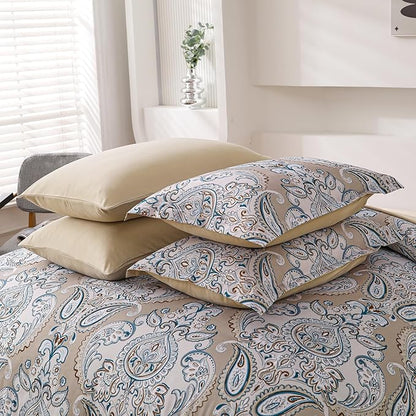 Yiran 7 Pieces Paisley Bedding Set Comforter Set Brown Boho Floral Bed in a Bag Microfiber Comforter Queen Size 90"×90"(1 Comforter,2 Pillowcases,2 Pillow Shams,1 Flat Sheet,1 Fitted Sheet)