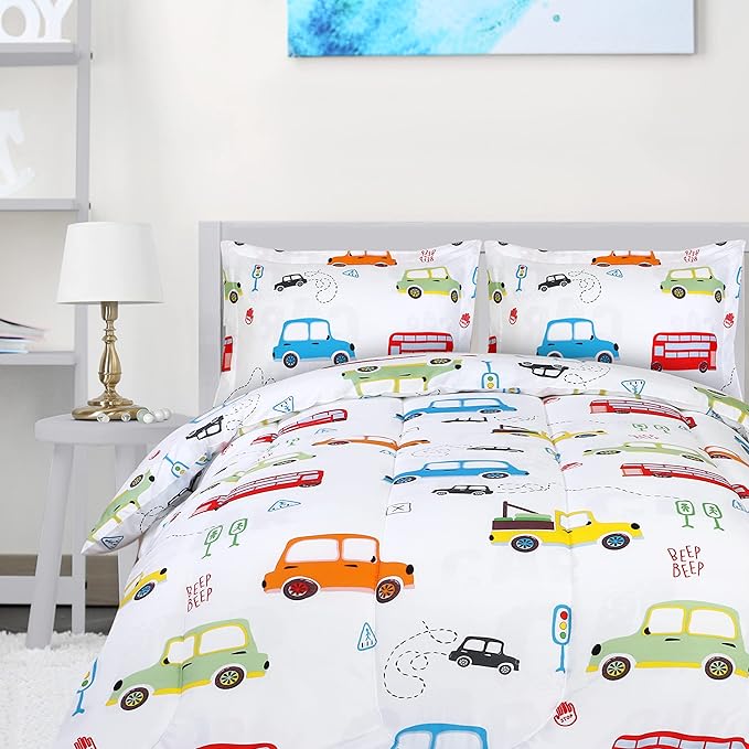 Utopia Bedding All Season Car Comforter Set with 2 Pillow Cases, 3 Piece Soft Brushed Microfiber Kids Bedding Set for Boys/Girls, Machine Washable (Twin)