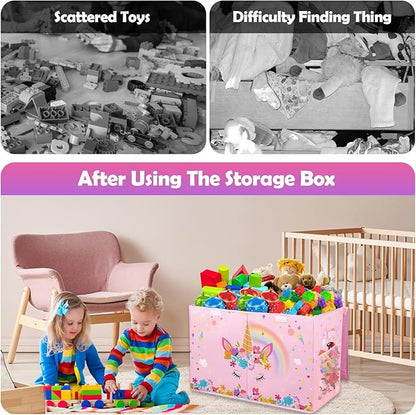 Large Toy Box Chest, Collapsible Sturdy Toy Storage Organizer for Kids, Boys, Girls, 25"x13"x16" Toy Chest Storage Bins with Lids Toy Bins Baskets Boxes for Living Room, Playroom, Nursery, Pink