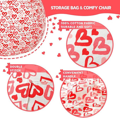 Wekapo Stuffed Animal Storage Bean Bag Chair Cover for Kids | Stuffable Zipper Beanbag for Organizing Children Plush Toys Large Premium Cotton Canvas (Heart, X-Large)