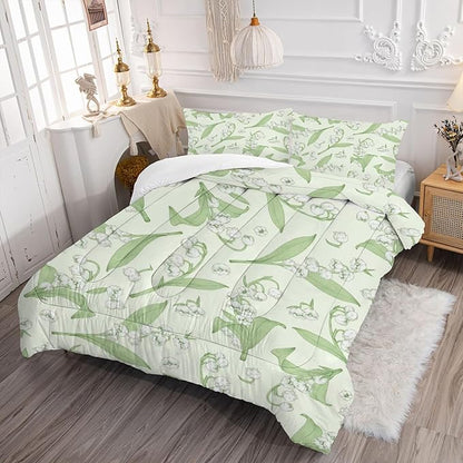 kxry Green Flower Comforter Sets Bedding Sets King Size Comforter Set for Girls Women Kids 1 Comforter + 2 Pillow Case