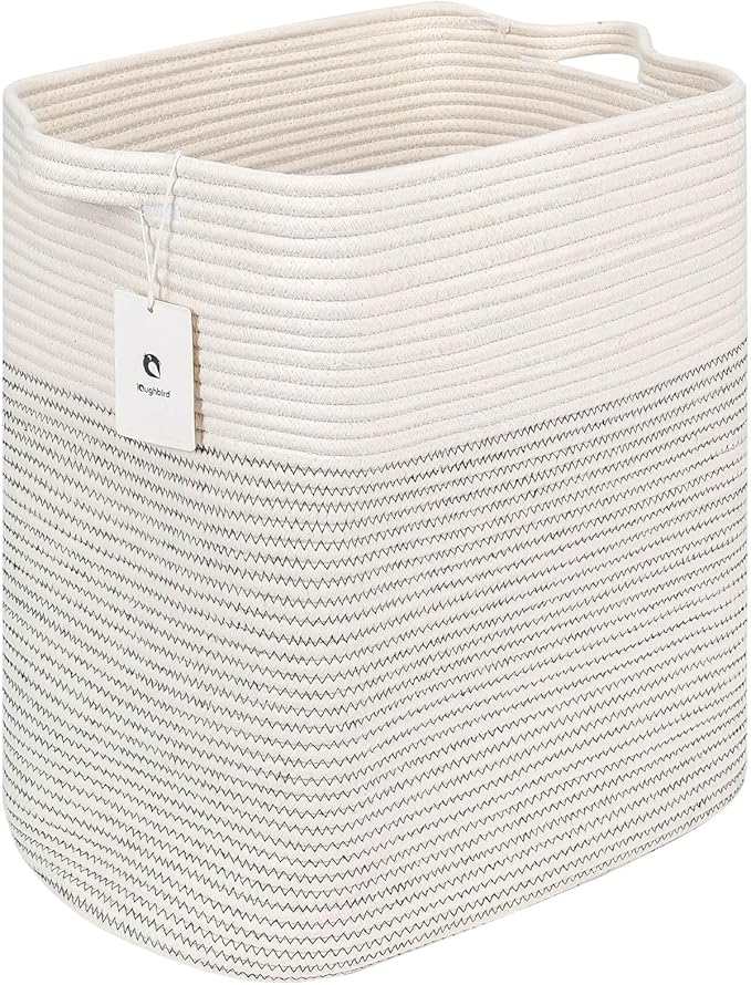 Extra Blanket,Storage Baskets for Clothes Fabric Cotton Rope Storage Basket with Handles, Decorative Woven Basket for Living Room,Laundry Basket Closet Organizer Blankets, and Toys 2bags