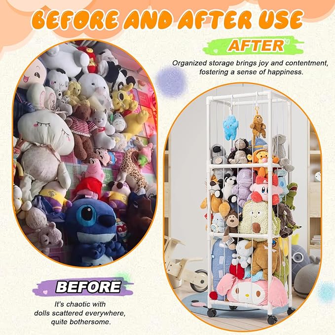 Stuffed Animal Zoo Storage, Extra Large Stuffed Animal Holder with Dust Cloth and Universal Wheels, Toy Storage Organizer, Plush Storage Organizer Shelf for Birthday Gift, Nursery Play Room Bedroom