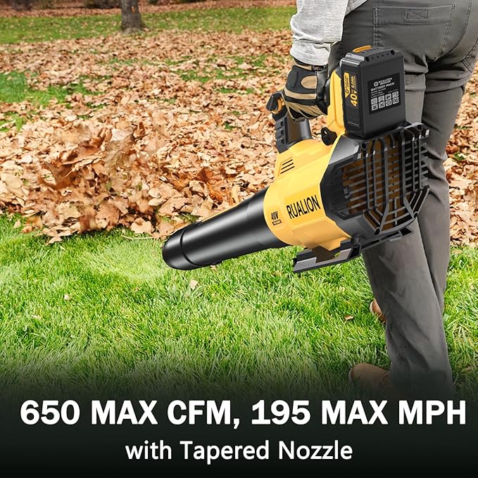 Leaf Blower Cordless Up to 650 CFM 195 MPH-Electric Leaf Blowers Brushless-Battery Powered Blowers for Lawn Care, Patio, Garage(40V 6.0 Ah Battery and Charger included)