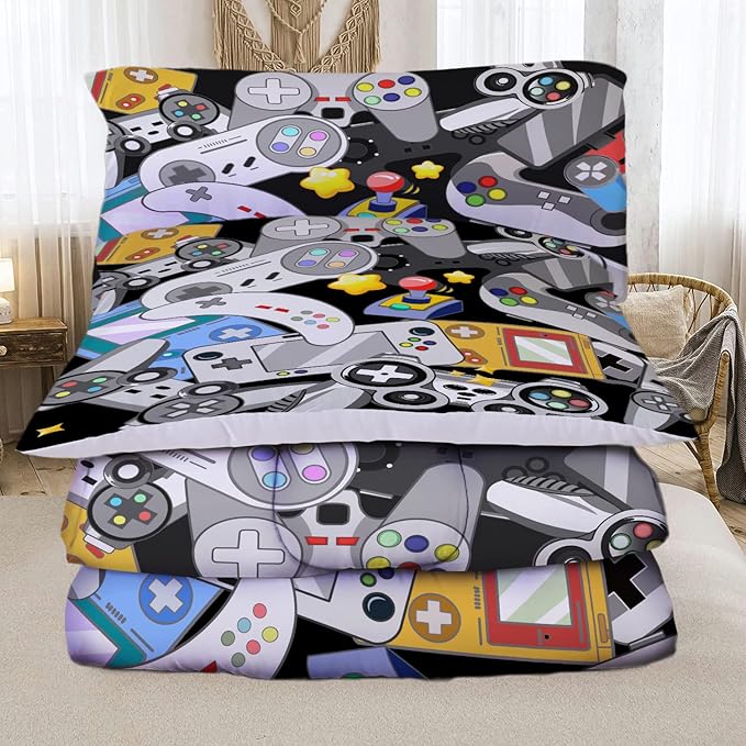 Sunnycitron Gaming Comforter for Boys Teen Gamer Comforter Full Size Gaming Bedding Kids Bed Comforter set Boys Bedding quilt Down Alternative Comforter Game Room Decor,1 Comforter +2Pillowcase