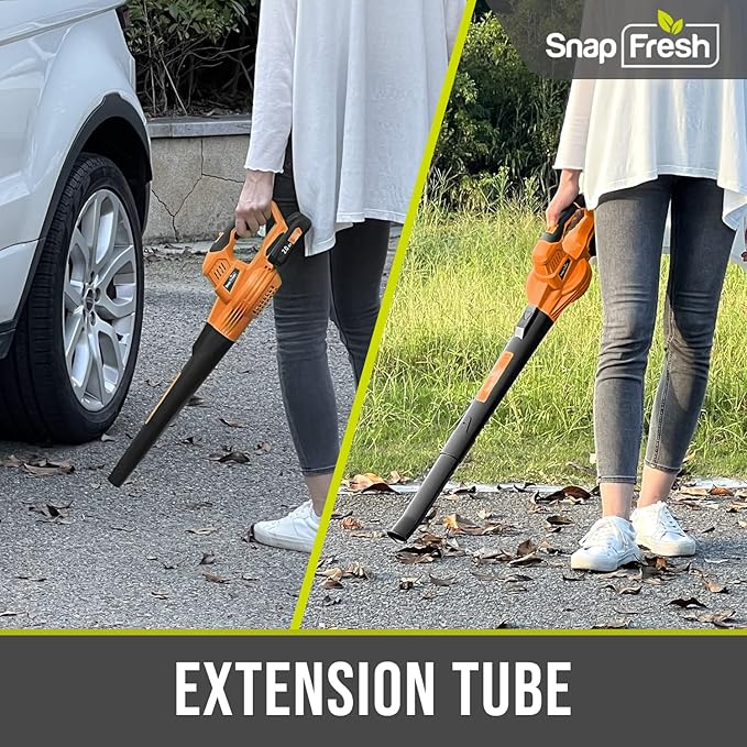 SnapFresh Cordless Leaf Blower - 20V Electric Leaf Blower with 2.0 Ah Battery and Charger - Lightweight 2-Speed Leaf Blower for Lawn Care and Yard/Garden/Patio Cleaning (Orange)