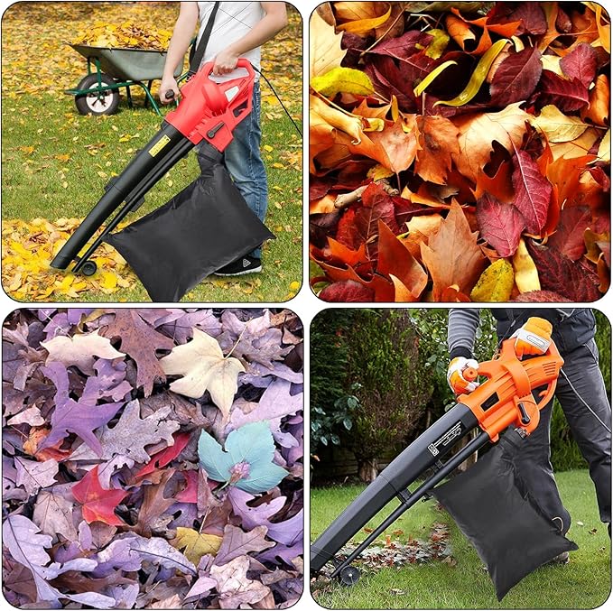 OwnMy Universal Leaf Vacuum Blower Bag Black Leaf Vacuum Bag Leaf Blower Replacement Bag with 3 Fasten Ties, Adjustable Leaf Blower Mulcher Bag Bottom Debris Zipper Bag Fallen Leaves Collection Bag