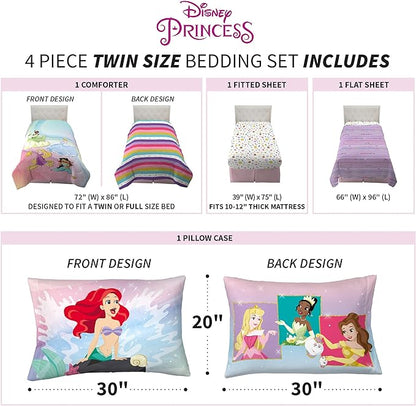 Disney Princess Ariel Kids Bedding Super Soft Comforter And Sheet Set, 4 Piece Twin Size, "Official" Disney Product By Franco