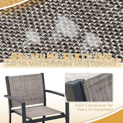Greesum 4 Pieces Patio Furniture Set Outdoor Conversation Textilene Fabric Chairs for Lawn, Garden, Balcony, Poolside with A Glass Coffee Table, Brown