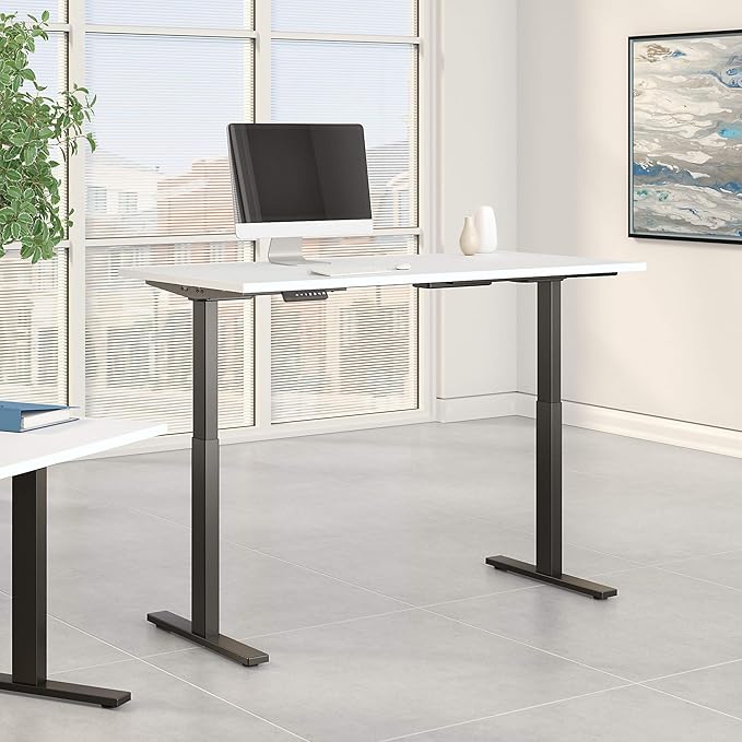 Bush Business Furniture Move 60 Electric Ergonomic Sit-Stand Computer Table for Home and Professional Office, 72W x 30D, White