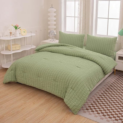 5 Pcs Sage Green Comforter Sets Queen Size for Girls Women Kids, Boho Light Green Bedding Set Queen Size,Soft Lightweight Microfiber Bed Set for All Season