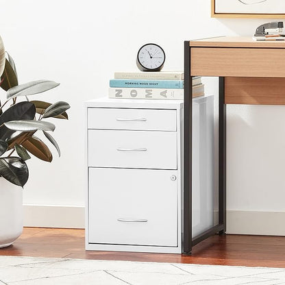 OSP Home Furnishings HPB Heavy Duty 3-Drawer Metal File Cabinet for Standard Files and Office Supplies, White Finish