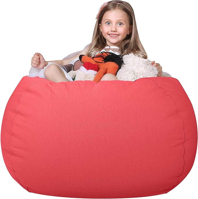 WEKAPO Stuffed Animal Storage Bean Bag Chair Cover for Kids | Stuffable Zipper Beanbag for Organizing Children Plush Toys Large Premium Cotton Canvas (Solid Red, XX-Large)