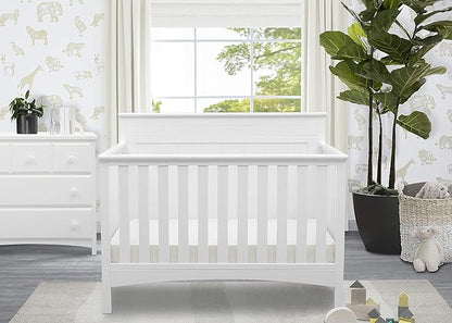 Delta Children Fancy 4-in-1 Crib, Bianca + Serta Perfect Slumber Dual Sided Recycled Fiber Core Crib and Toddler Mattress (Bundle)