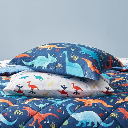 Kids Queen Bedding Comforter Set for Boys, 7 Pieces Soft Lightweight Dinosaur Bedding Queen Set with Sheets, Bed in a Bag, Durable Boys Queen Comforter Set